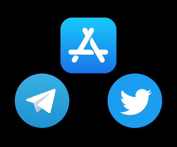 Apple Store, Telegram & Twitter's Logos