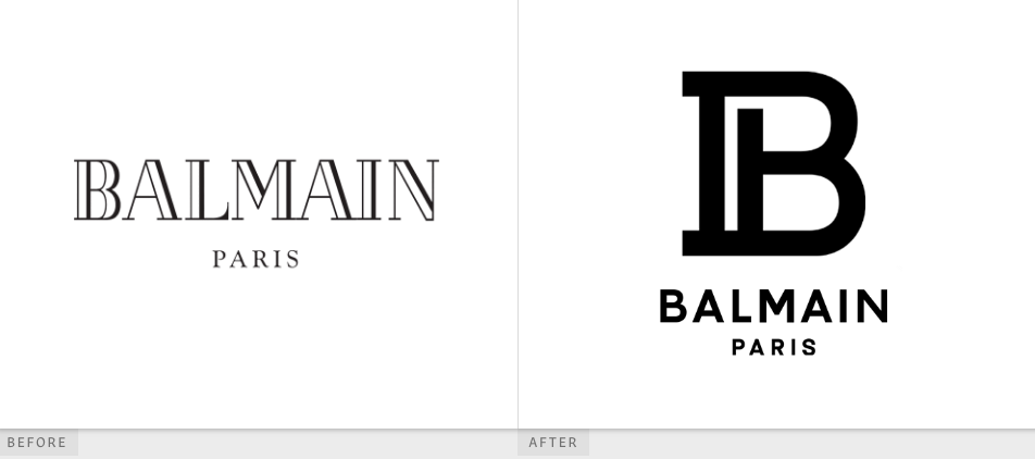 Balmain Paris wanted to simplify its typeface while adding a flourish—and achieved this by combining those two letters into one bold symbol.