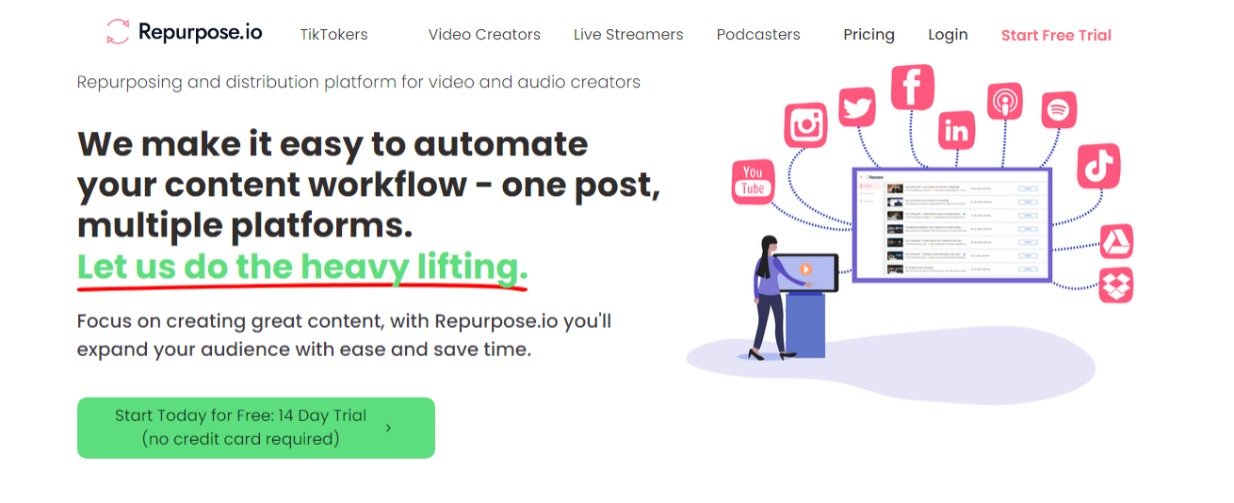 Repurpose.io is an AI tool that repurposes a single content into multiple short-form contents.