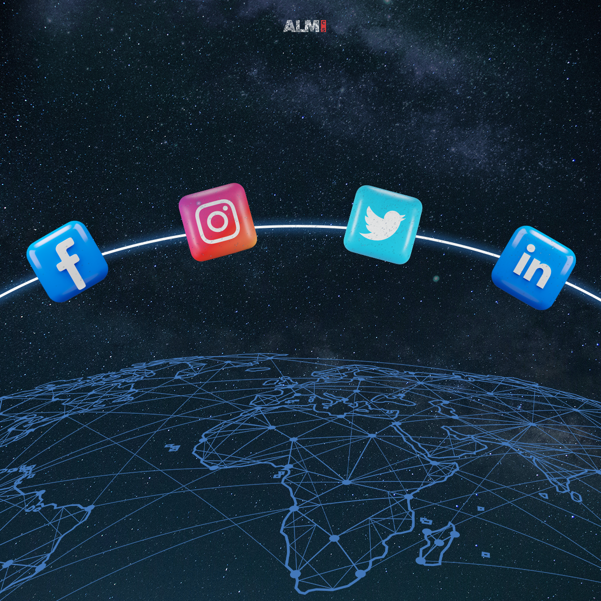 Social media Icons in space